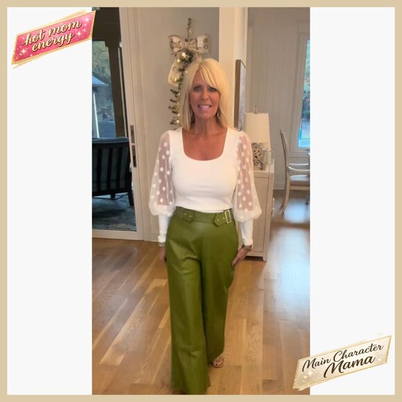 Faux Leather Wide Leg Pants High Waist Pleated Palazzo Trousers Chic Streetwear - Picture 7 of 7